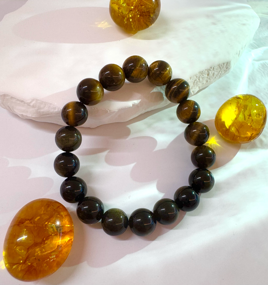 Wealth & Career Attraction Bracelet: Tiger's Eye & Golden Obsidian (10mm)