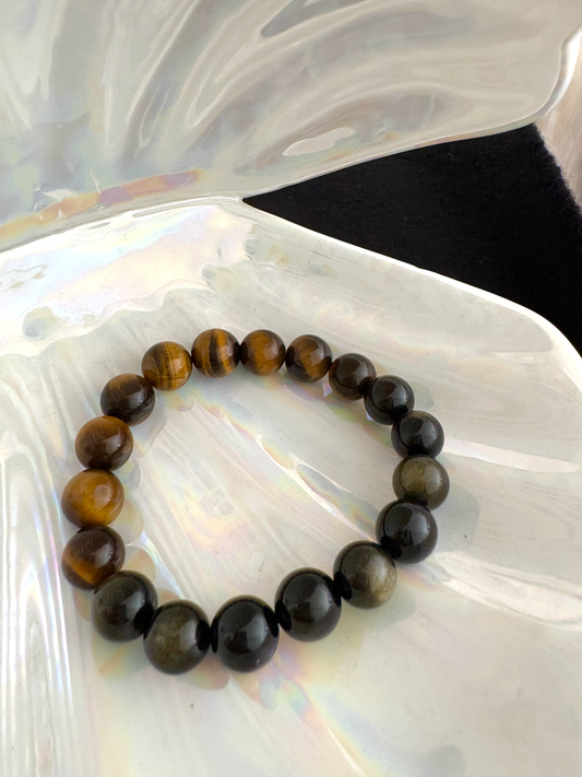 Wealth & Career Attraction Bracelet: Tiger's Eye & Golden Obsidian (10mm)