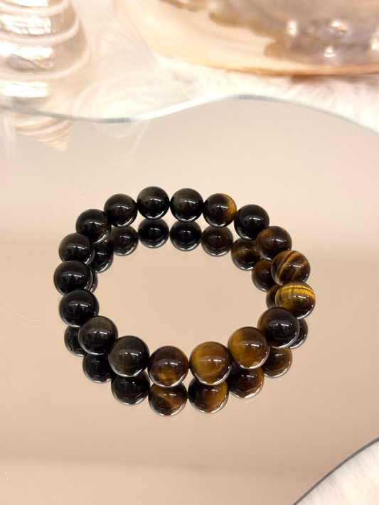 Customized Wealth & Career Attraction Bracelet: Tiger's Eye & Golden Obsidian (10mm)